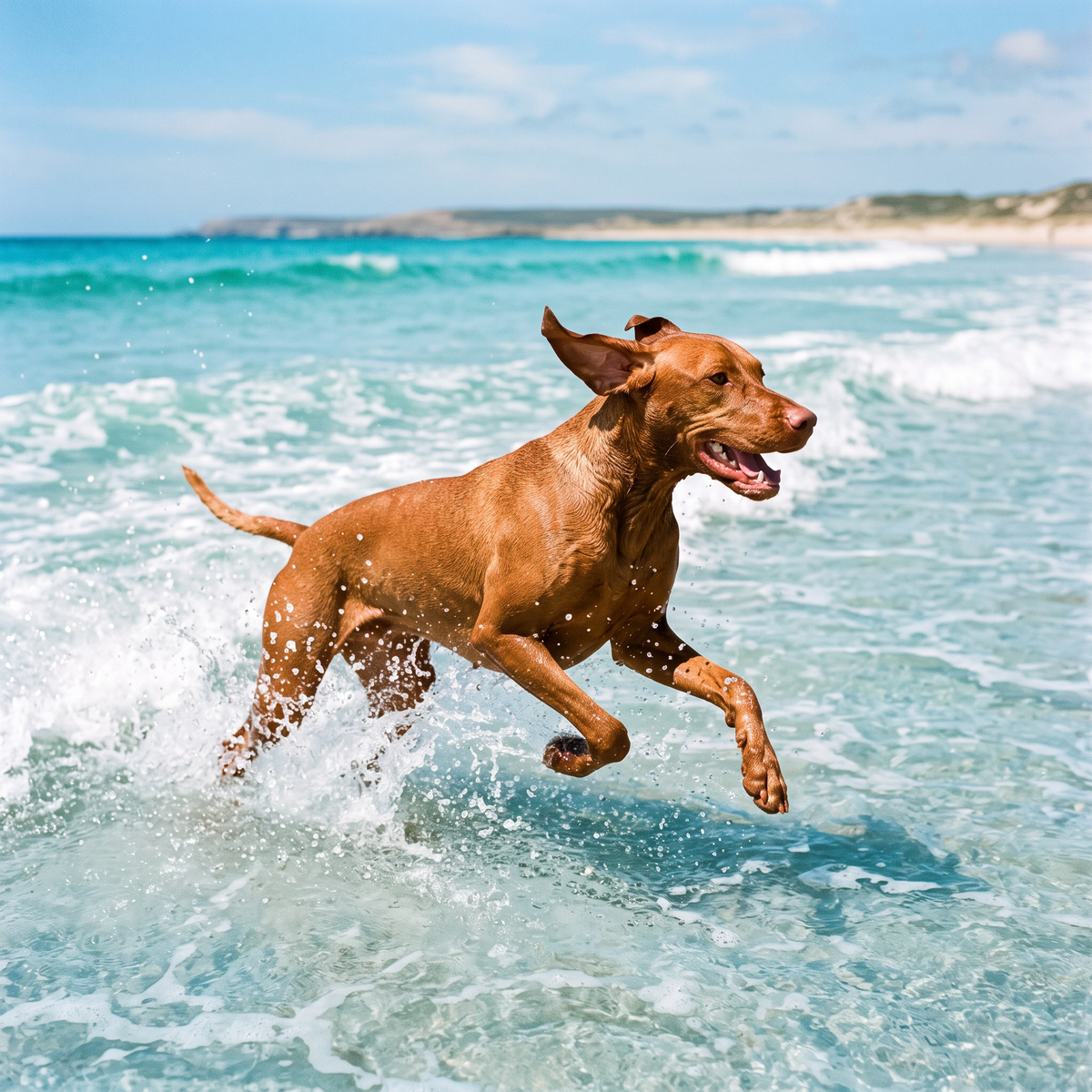 Vizsla beach adventure