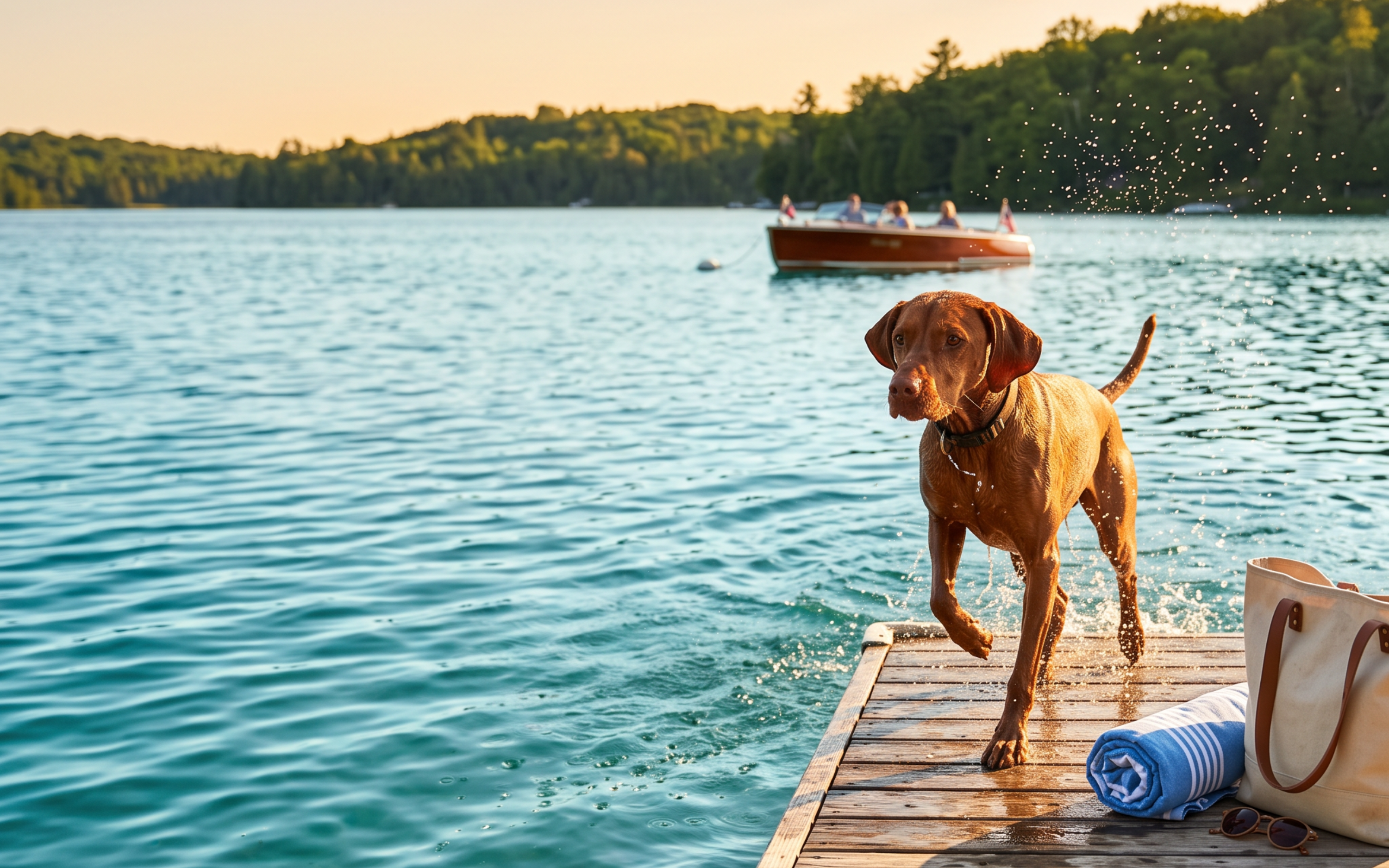 Vizsla summer lake adventure